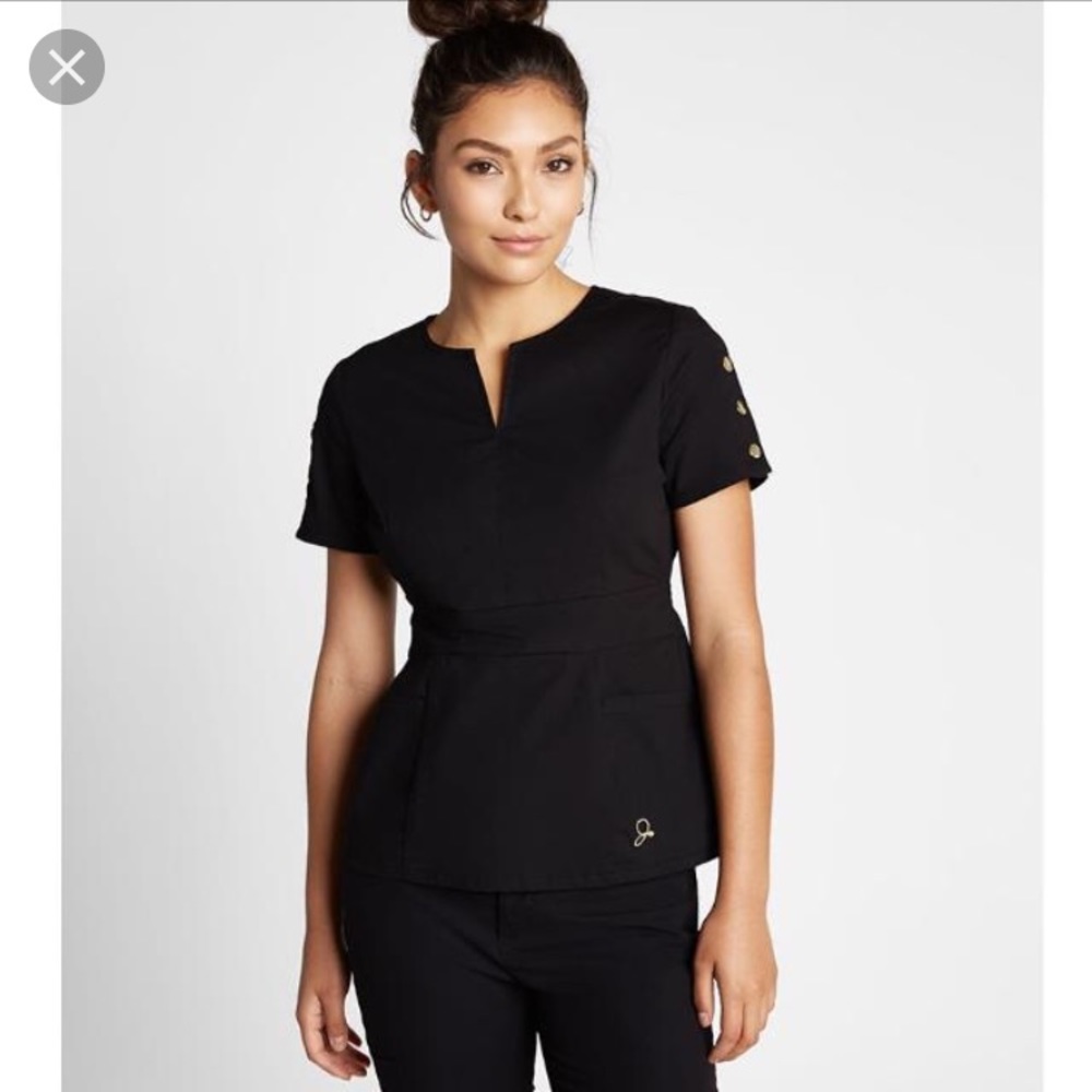 Jaanuu Black button sleeve scrub top—size XS